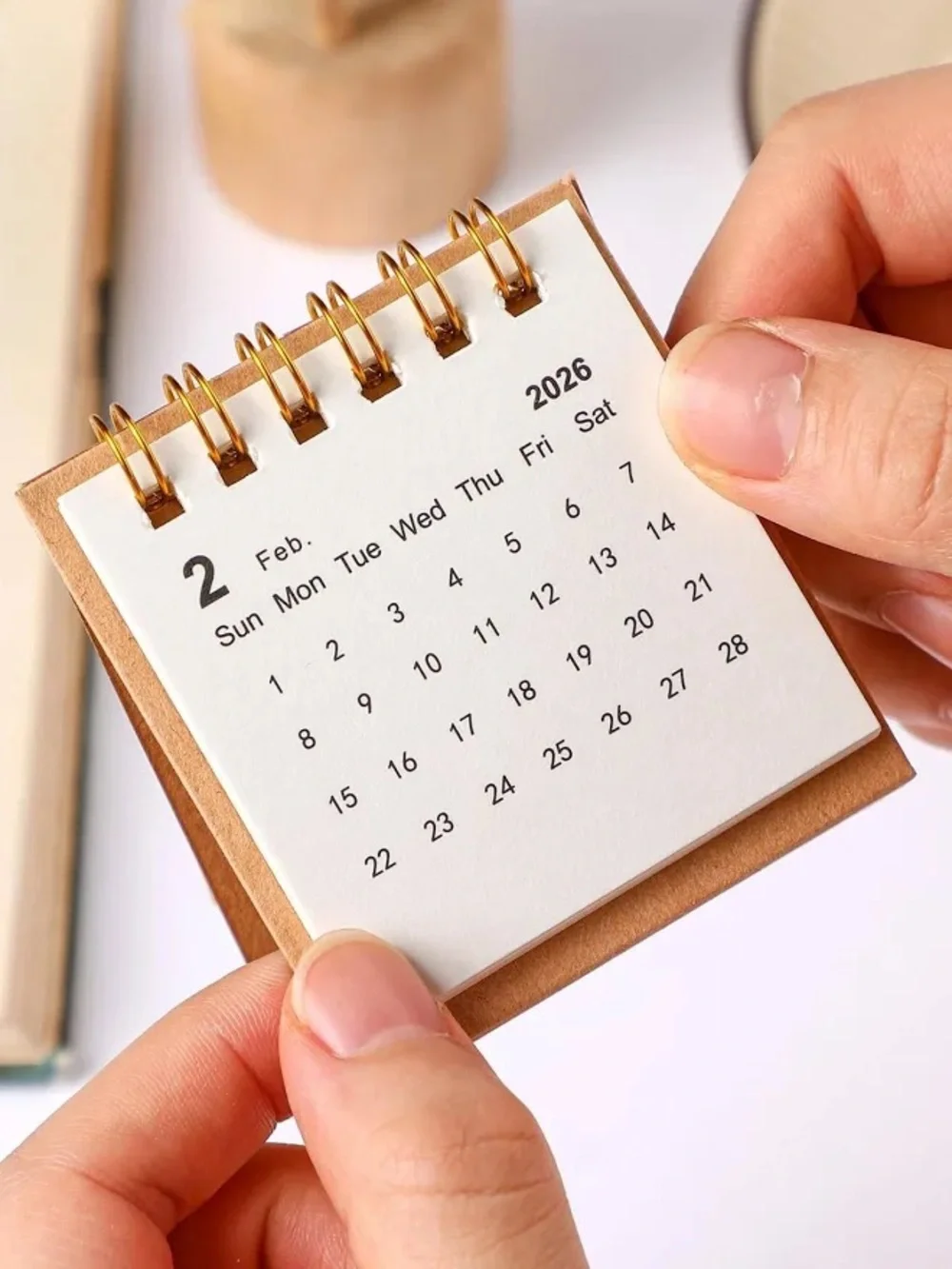 2026 Mini Spiral Desk Calendars - Brown, Cream, Black